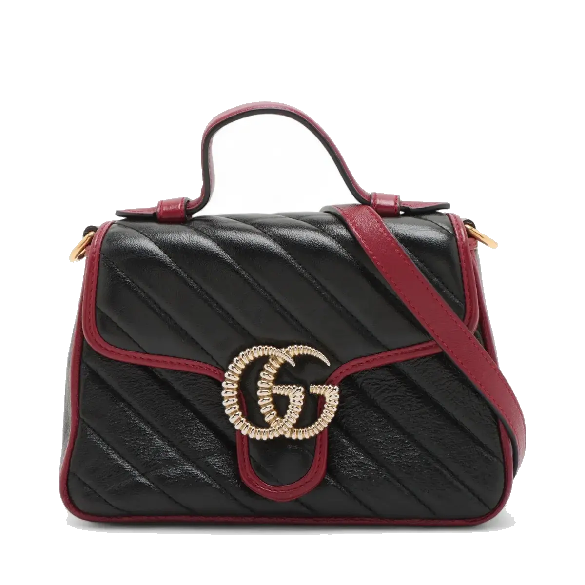 Pre-Loved GG Marmont Top Handle Handbag Quilted Leather Mini with Gold Hardware, Black
