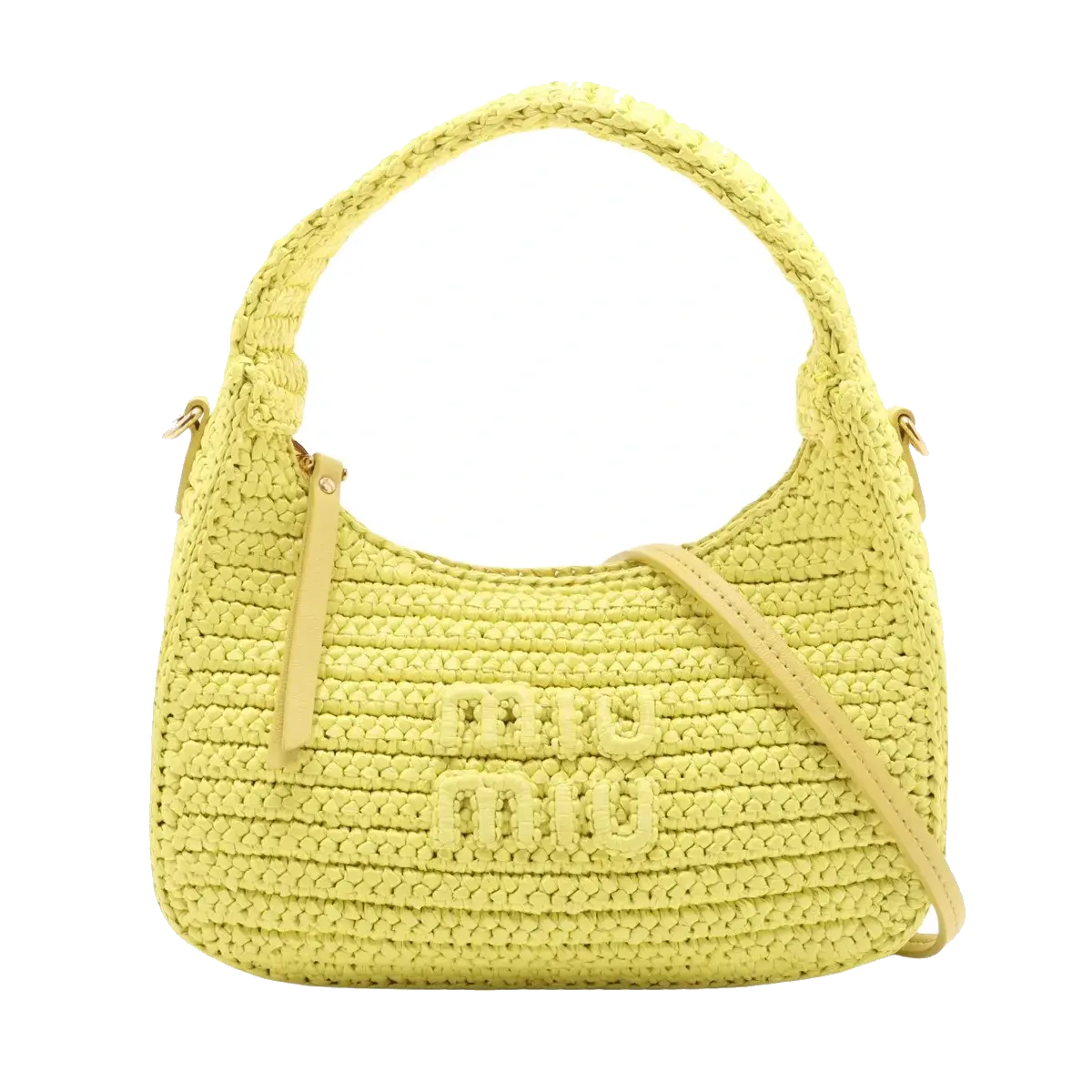 Pre-Loved Wander Hobo Shoulder Bag Raffia Mini with Gold Hardware, Yellow