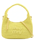 Pre-Loved Wander Hobo Shoulder Bag Raffia Mini with Gold Hardware, Yellow