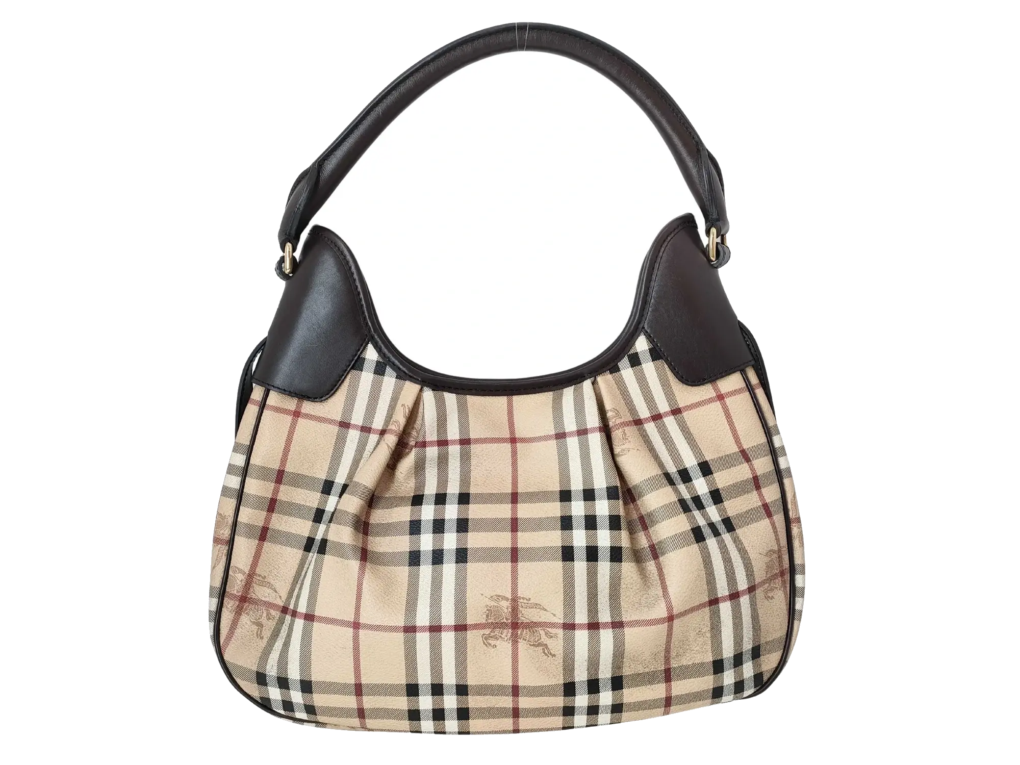Pre-Loved Brooke Hobo Shoulder Bag Haymarket Check Coated Canvas with Gold Hardware, Beige