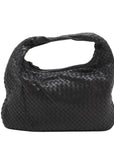 Pre-Loved Veneta Shoulder Bag Intrecciato Leather Medium with Gold Hardware, Black