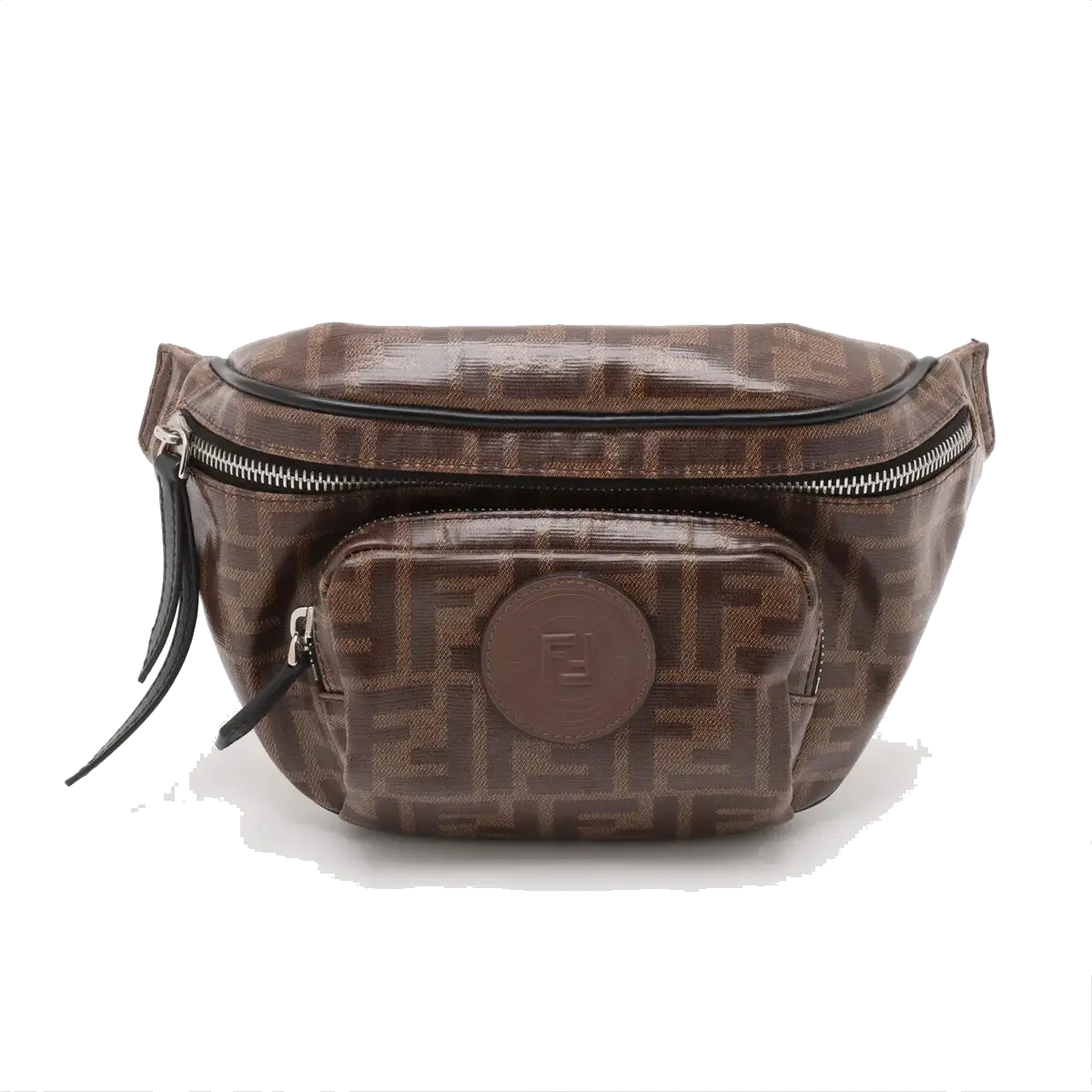 Pre-Loved FF Logo Belt Bag Belt Bag Coated Canvas with Silver Hardware, Brown
