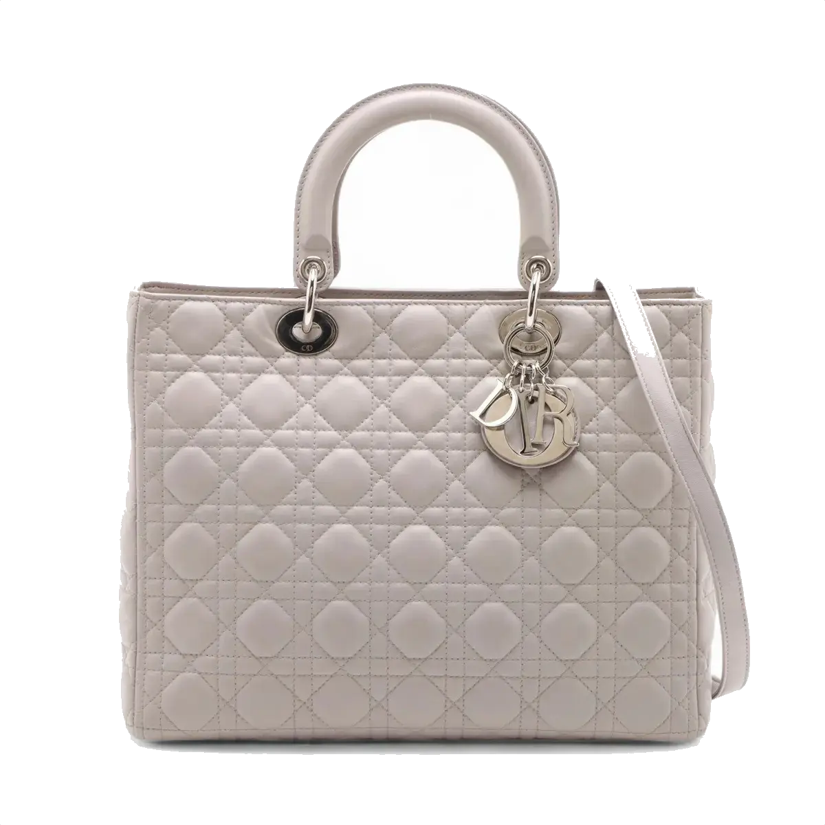 Pre-Loved Lady Dior Handbag Cannage Leather Large with Silver Hardware, Grey