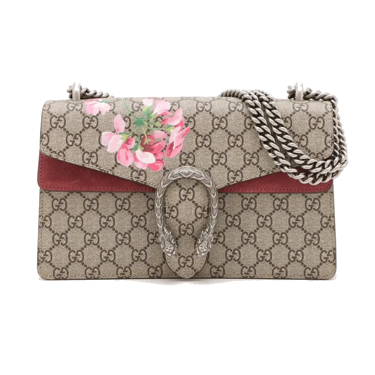 Pre-Loved Dionysus Blooms Shoulder Bag Monogram Coated Canvas Small with Aged Silver Hardware, Beige Ebony
