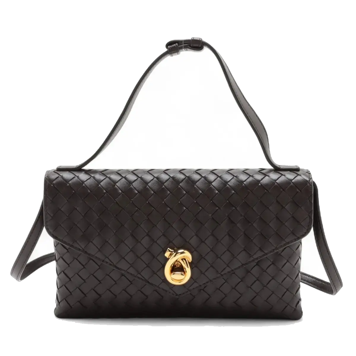 Pre-Loved Andiamo Crossbody Bag Intrecciato Leather Small with Gold Hardware, Dark Brown