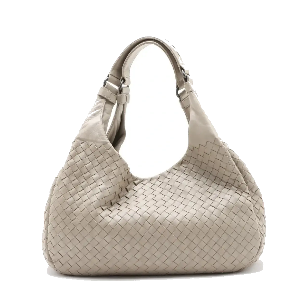 Pre-Loved Campana Shoulder Bag Intrecciato Leather with Gunmetal Hardware, Beige