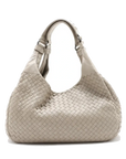 Pre-Loved Campana Shoulder Bag Intrecciato Leather with Gunmetal Hardware, Beige