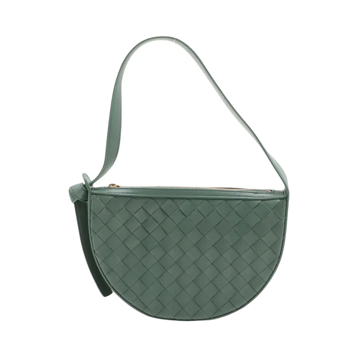 Pre-Loved Sunrise Shoulder Bag Intrecciato Leather Small with Gold Hardware, Sage Green