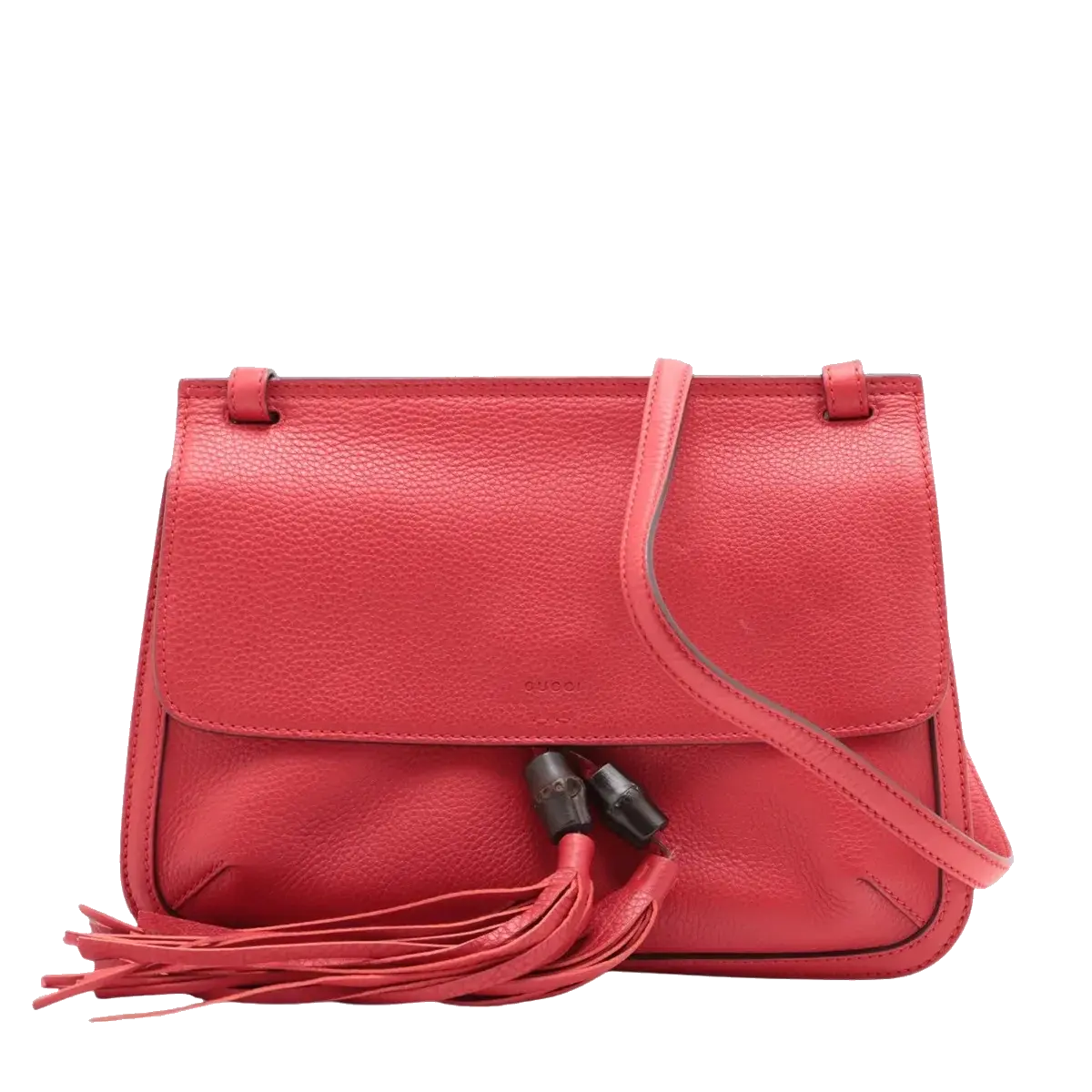 Pre-Loved Bamboo Daily Flap Crossbody Bag Leather with Silver Hardware, Red