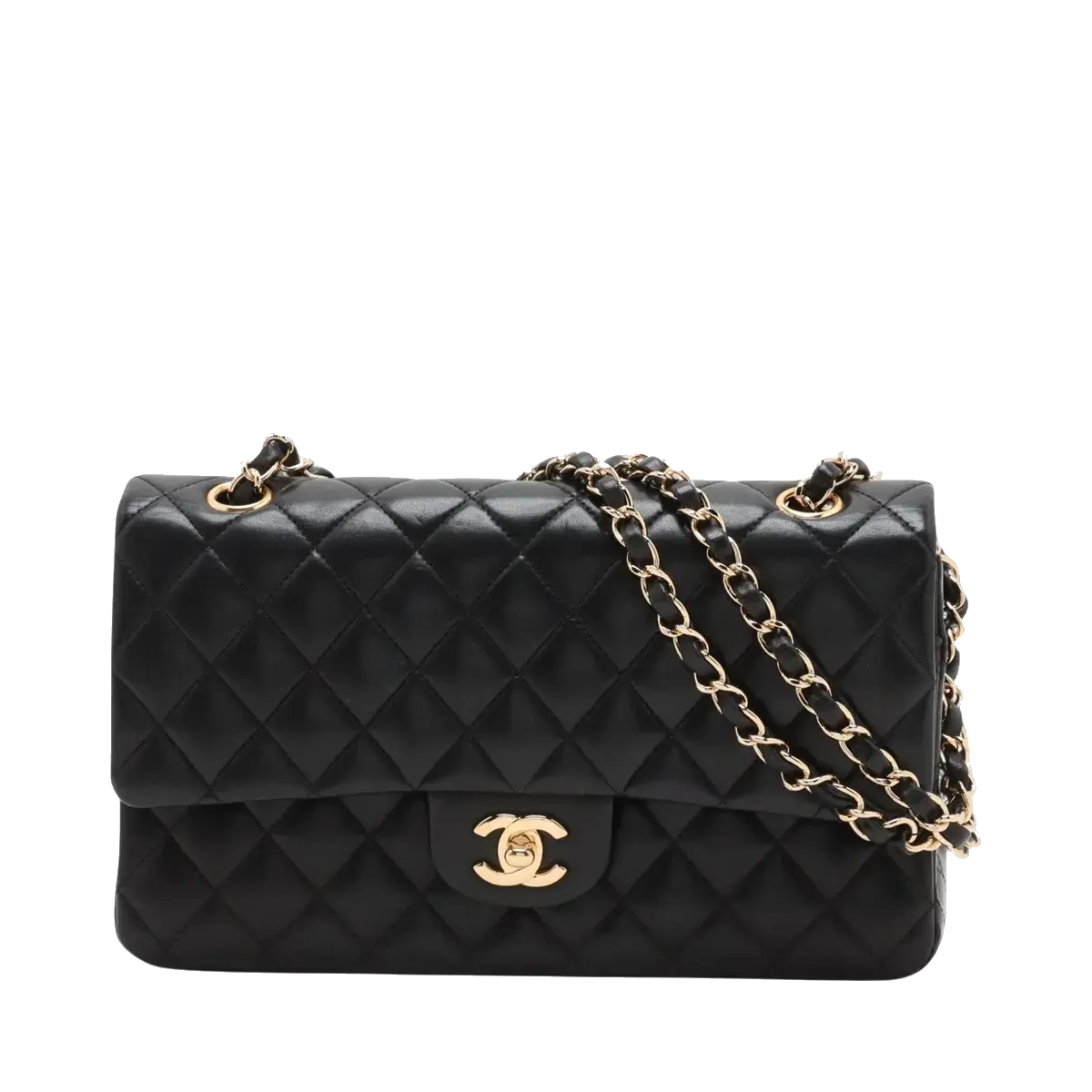 Pre-Loved Classic Double Flap Shoulder Bag Quilted Leather Medium with Gold Hardware, Black