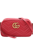 Pre-Loved GG Marmont Matelassé Camera Bag Crossbody Bag Quilted Leather Small with Aged Gold Hardware, Red
