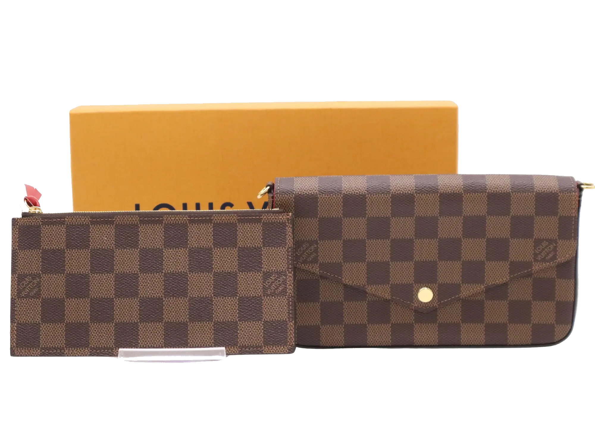 Pre-Loved Félicie Pochette Damier Canvas Coated with Gold Hardware, Brown