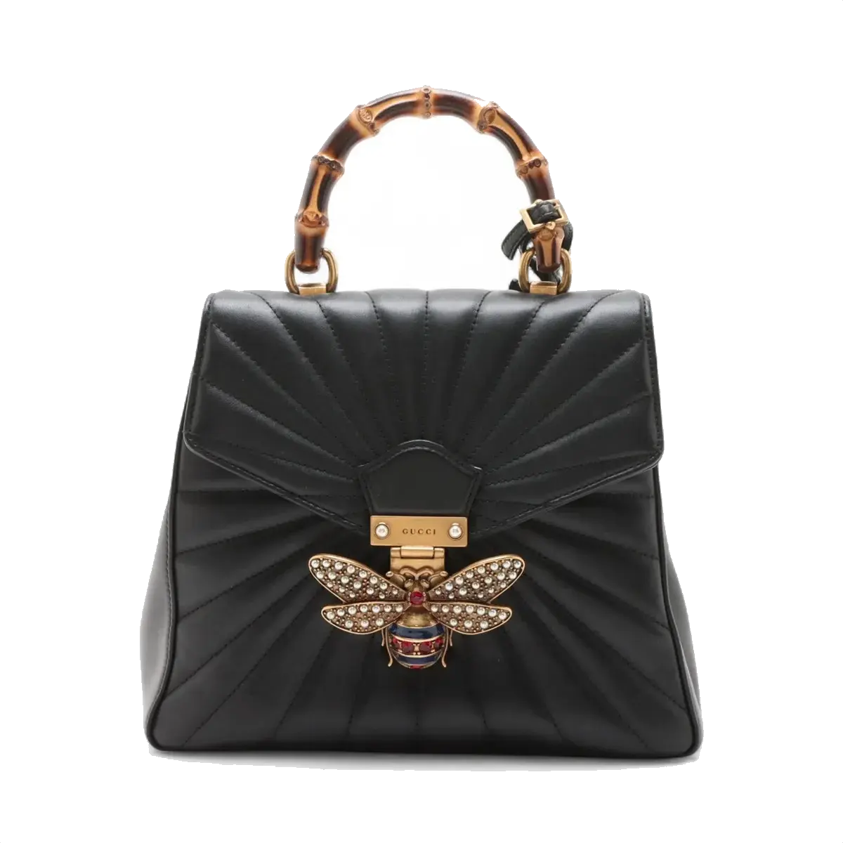 Pre-Loved Queen Margaret Bamboo Bee Backpack Quilted Leather with Aged Gold Hardware, Black