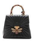 Pre-Loved Queen Margaret Bamboo Bee Backpack Quilted Leather with Aged Gold Hardware, Black