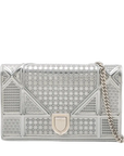 Pre-Loved Diorama Wallet on Chain Crossbody Bag Cannage Micro-Cannage Leather Small with Silver Hardware, Silver