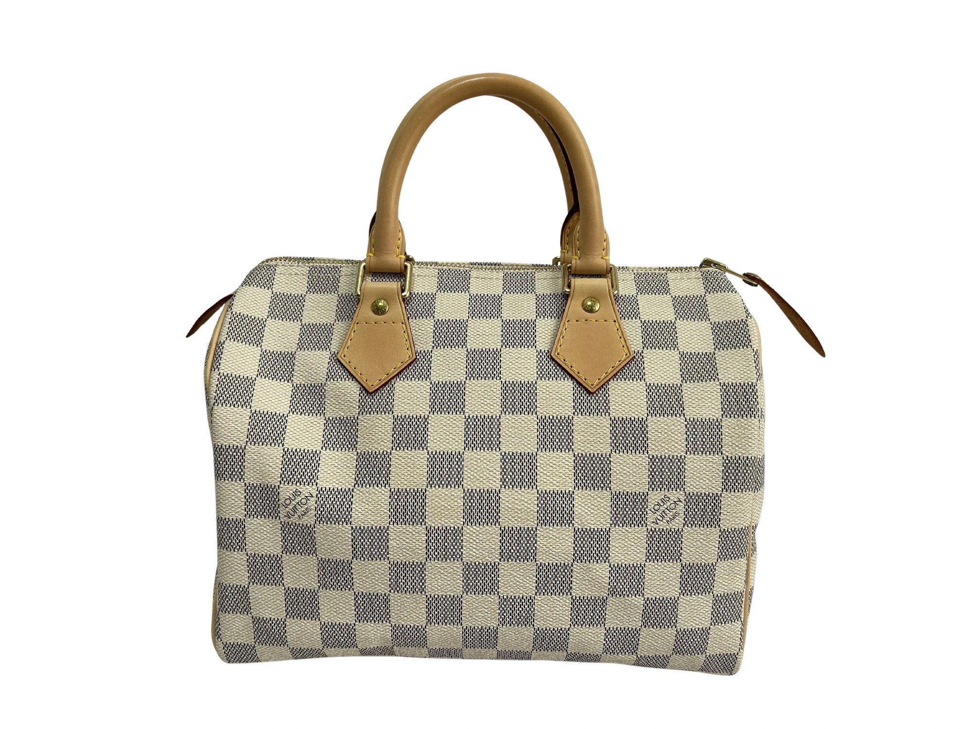 Pre-Loved Speedy Handbag Damier Azur Coated Canvas 25 with Gold Hardware, Cream