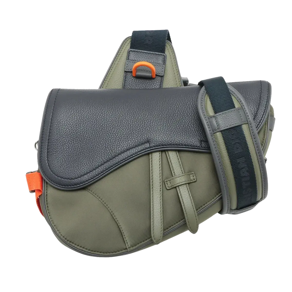 Pre-Loved Saddle Crossbody Bag Nylon with Black Hardware, Khaki Green / Navy