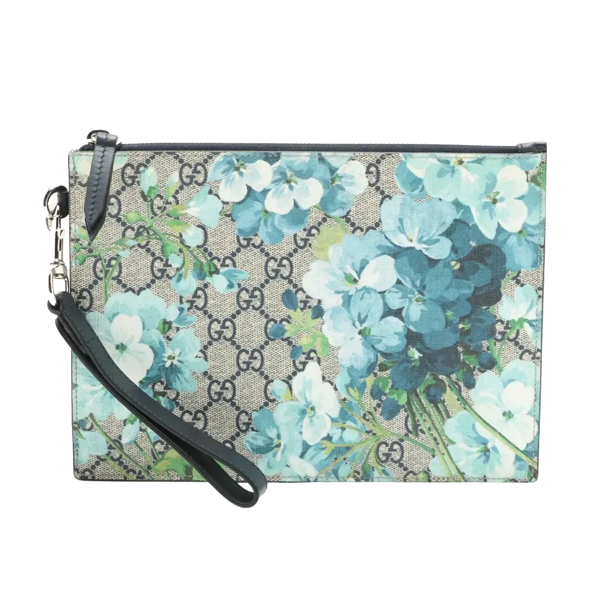 Pre-Loved GG Blooms Zip Pouch Pochette Monogram Coated Canvas with Silver Hardware, Beige Multicolor
