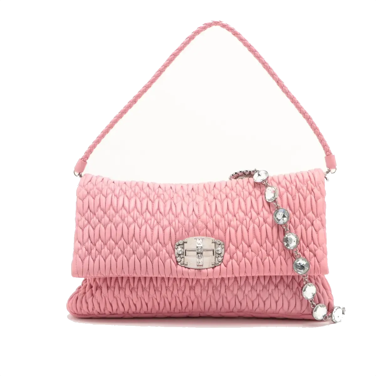 Pre-Loved Matelassé Crystal Cloquè Shoulder Bag Quilted Leather with Silver Hardware, Pink