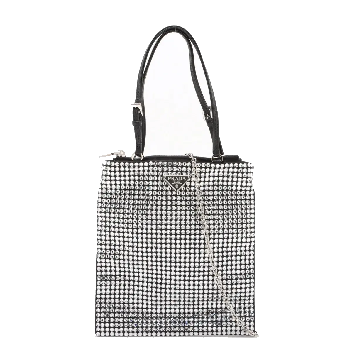 Pre-Loved Satin Crystal Tote Shoulder Bag Embellished Satin Small with Silver Hardware, Black