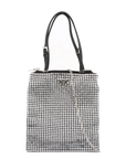 Pre-Loved Satin Crystal Tote Shoulder Bag Embellished Satin Small with Silver Hardware, Black