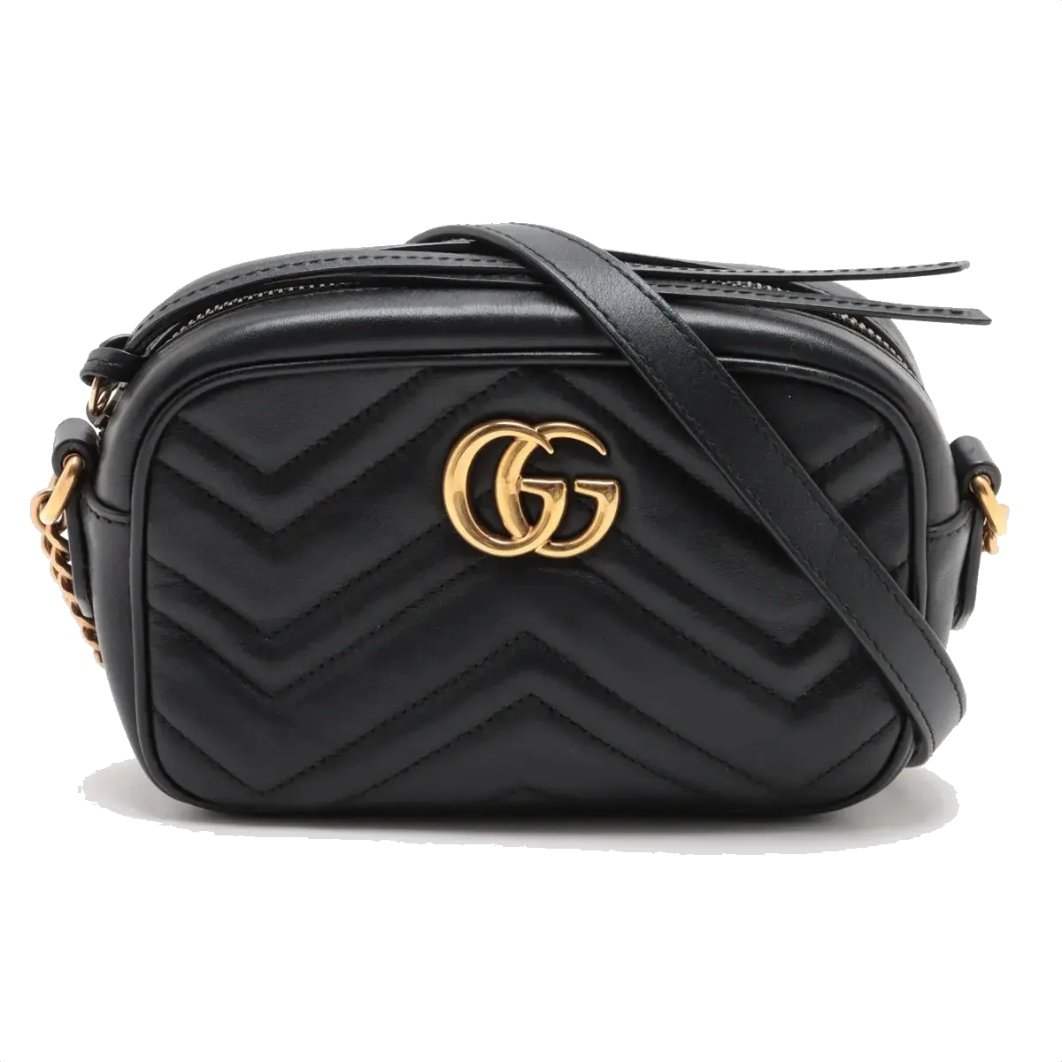 Pre-Loved GG Marmont Matelassé Crossbody Bag Quilted Leather Mini with Aged Gold Hardware, Black