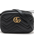 Pre-Loved GG Marmont Matelassé Crossbody Bag Quilted Leather Mini with Aged Gold Hardware, Black