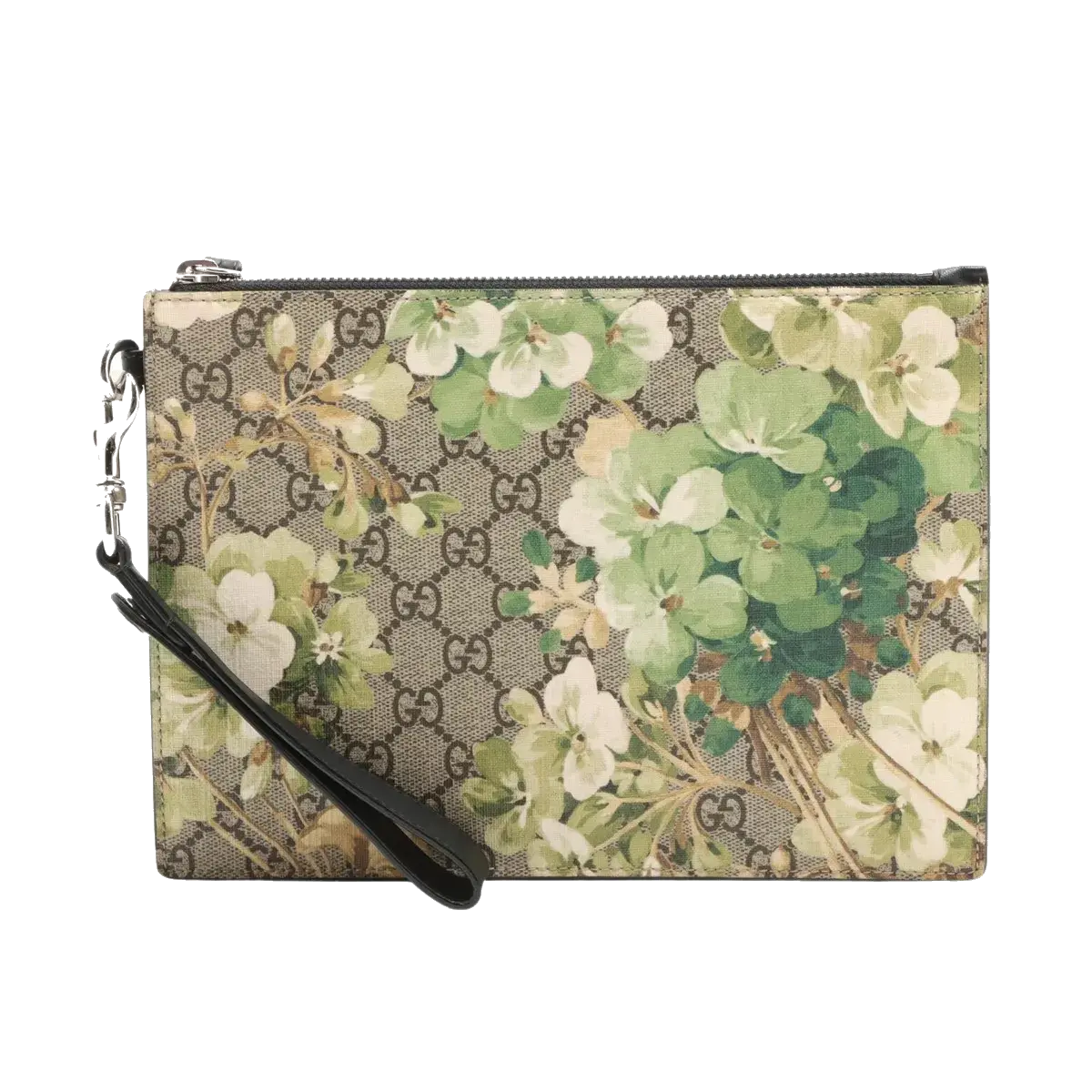 Pre-Loved GG Blooms Pouch Clutch Monogram Coated Canvas with Silver Hardware, Beige Multicolor