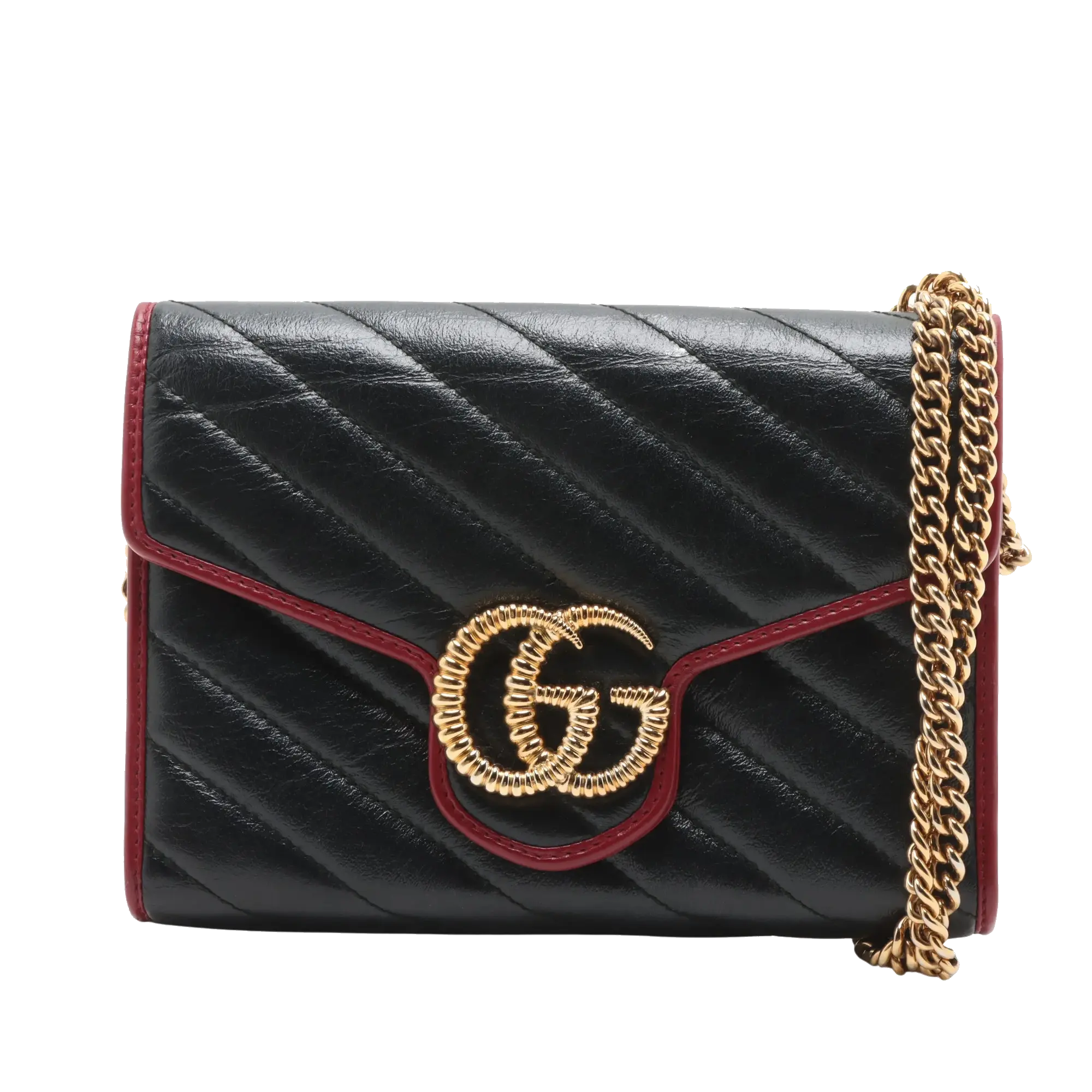 Pre-Loved GG Marmont Torchon Wallet on Chain Crossbody Bag Quilted Leather Mini with Gold Hardware, Black