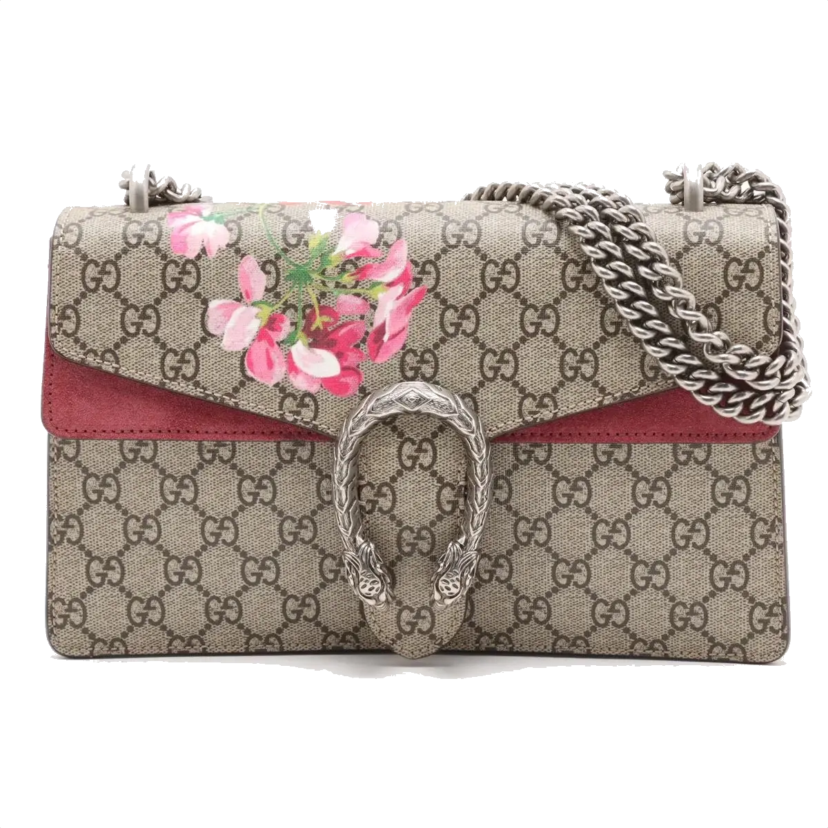 Pre-Loved Dionysus Blooms Shoulder Bag Monogram Coated Canvas Small with Aged Silver Hardware, Beige Ebony with Pink Floral