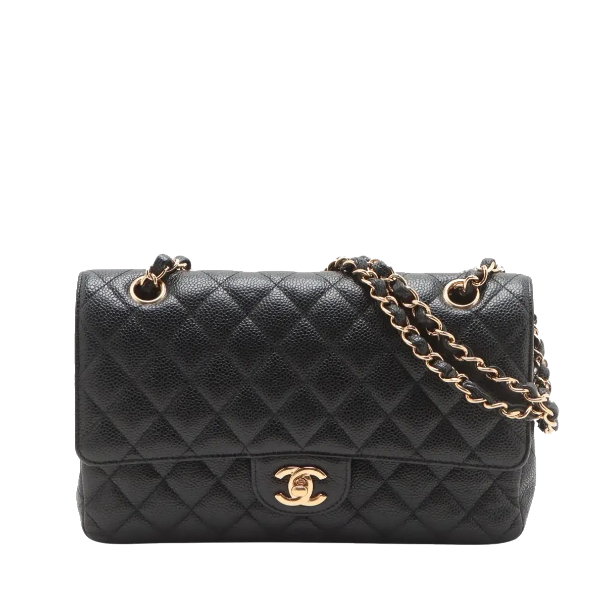 Pre-Loved Classic Double Flap Shoulder Bag Quilted Leather Medium with Gold Hardware, Black