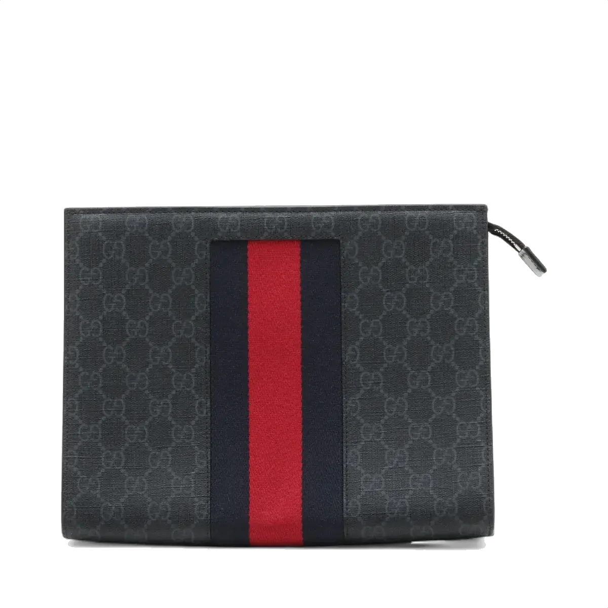 Pre-Loved GG Supreme Web Pouch Clutch Monogram Coated Canvas with Silver Hardware, Black
