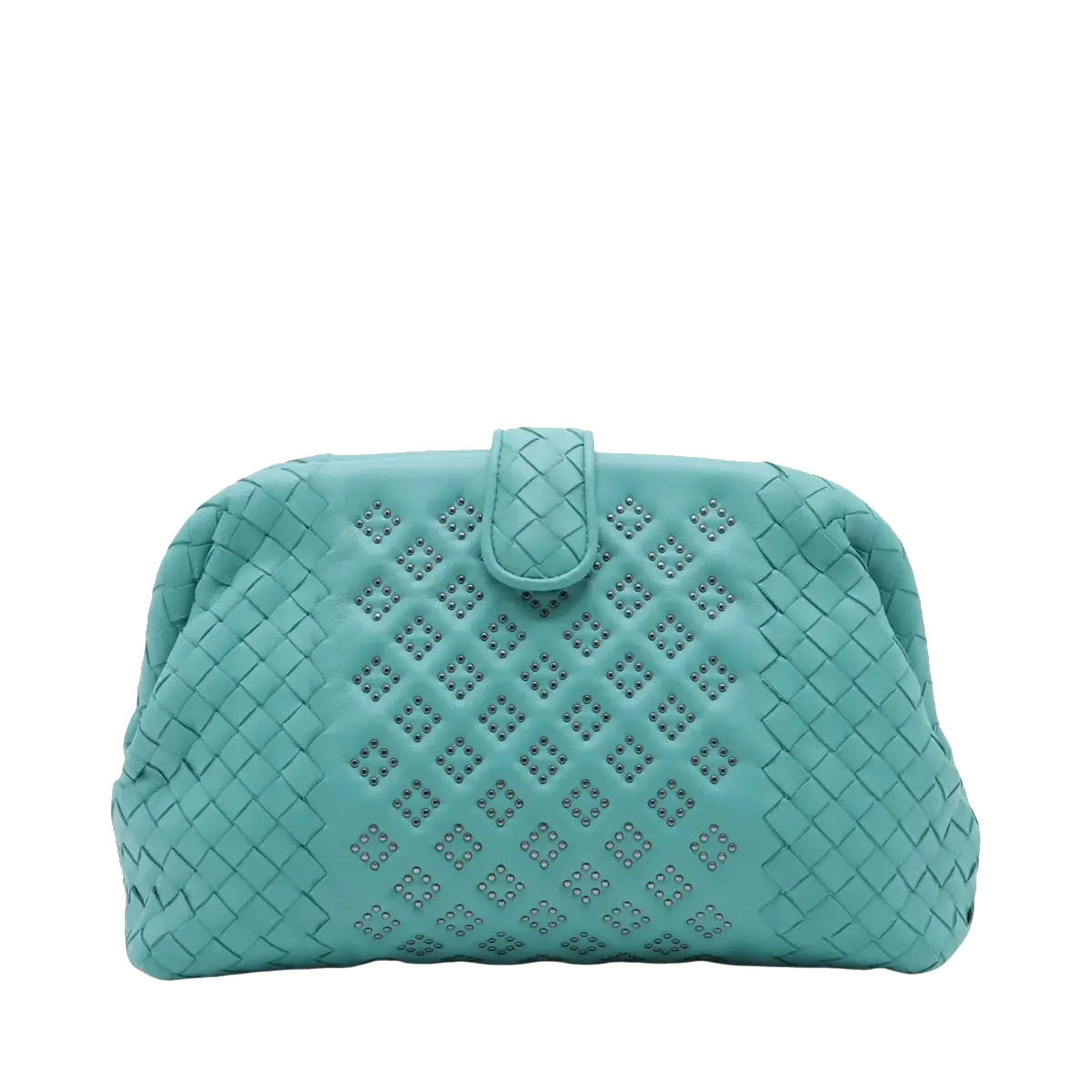 Pre-Loved The Lauren 1980 Clutch Intrecciato Leather with Silver Hardware, Turquoise