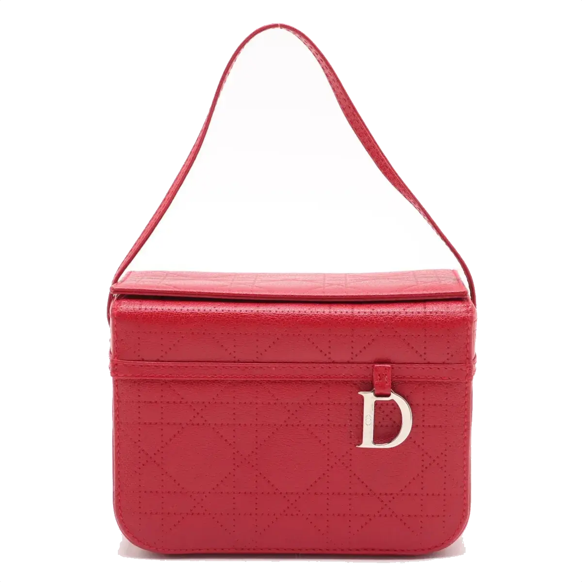 Pre-Loved Lady Dior Vanity Handbag Cannage Leather Mini with Silver Hardware, Red
