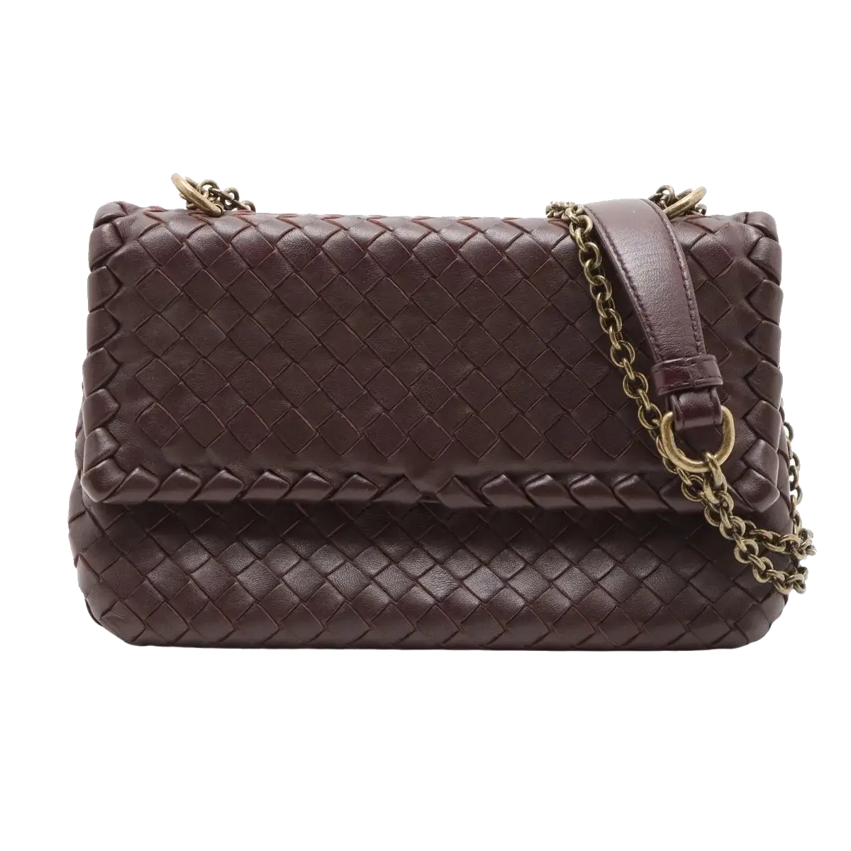 Pre-Loved Olimpia Crossbody Bag Intrecciato Leather Baby with Aged Gold Hardware, Burgundy