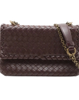 Pre-Loved Olimpia Crossbody Bag Intrecciato Leather Baby with Aged Gold Hardware, Burgundy