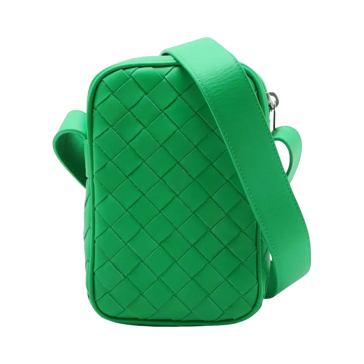 Pre-Loved Intrecciato Phone Pouch Crossbody Bag Intrecciato Leather Mini with Silver Hardware, Green