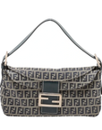 Pre-Loved Mamma Baguette Shoulder Bag Zucchino Coated Canvas with Silver Hardware, Grey / Navy