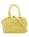 Pre-Loved Crochet Bauletto Handbag Raffia Crochet Mini with Gold Hardware, Yellow