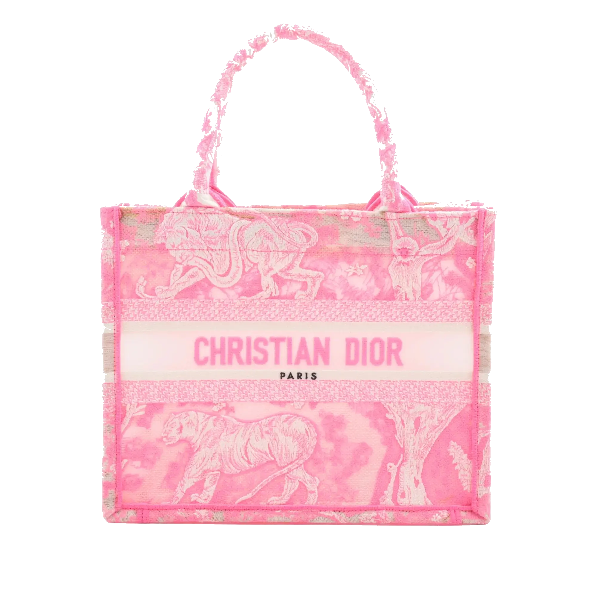 Pre-Loved Book Tote Tote Toile de Jouy Embroidered Canvas Small, Pink