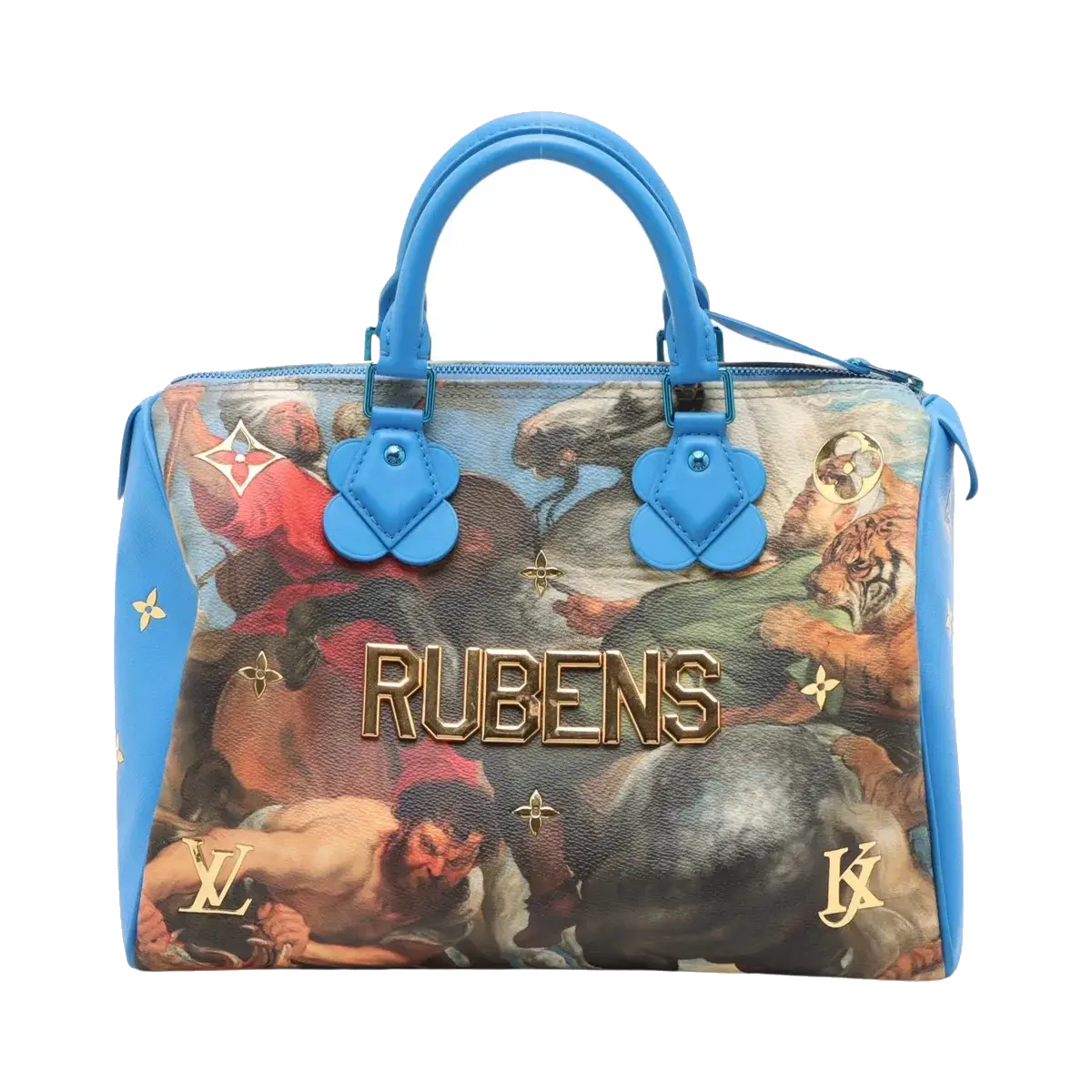 Pre-Loved Speedy Masters Rubens Handbag Printed Coated Canvas 30 with Gold Hardware, Blue Multicolor