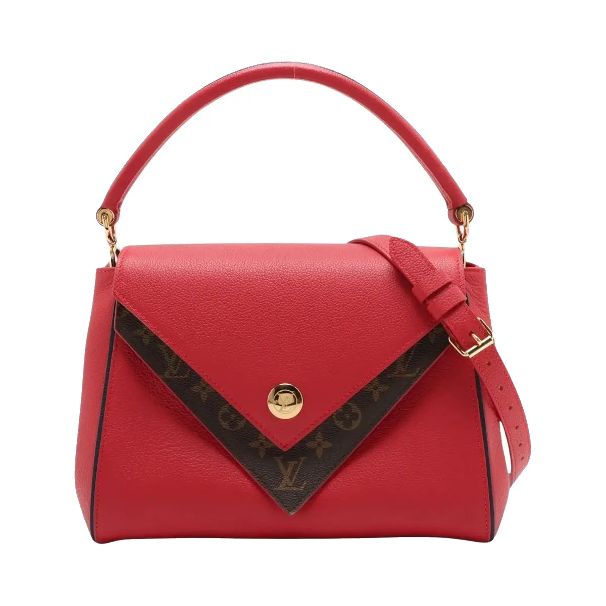 Pre-Loved Double V Handbag Monogram Leather with Gold Hardware, Red