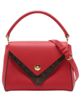 Pre-Loved Double V Handbag Monogram Leather with Gold Hardware, Red