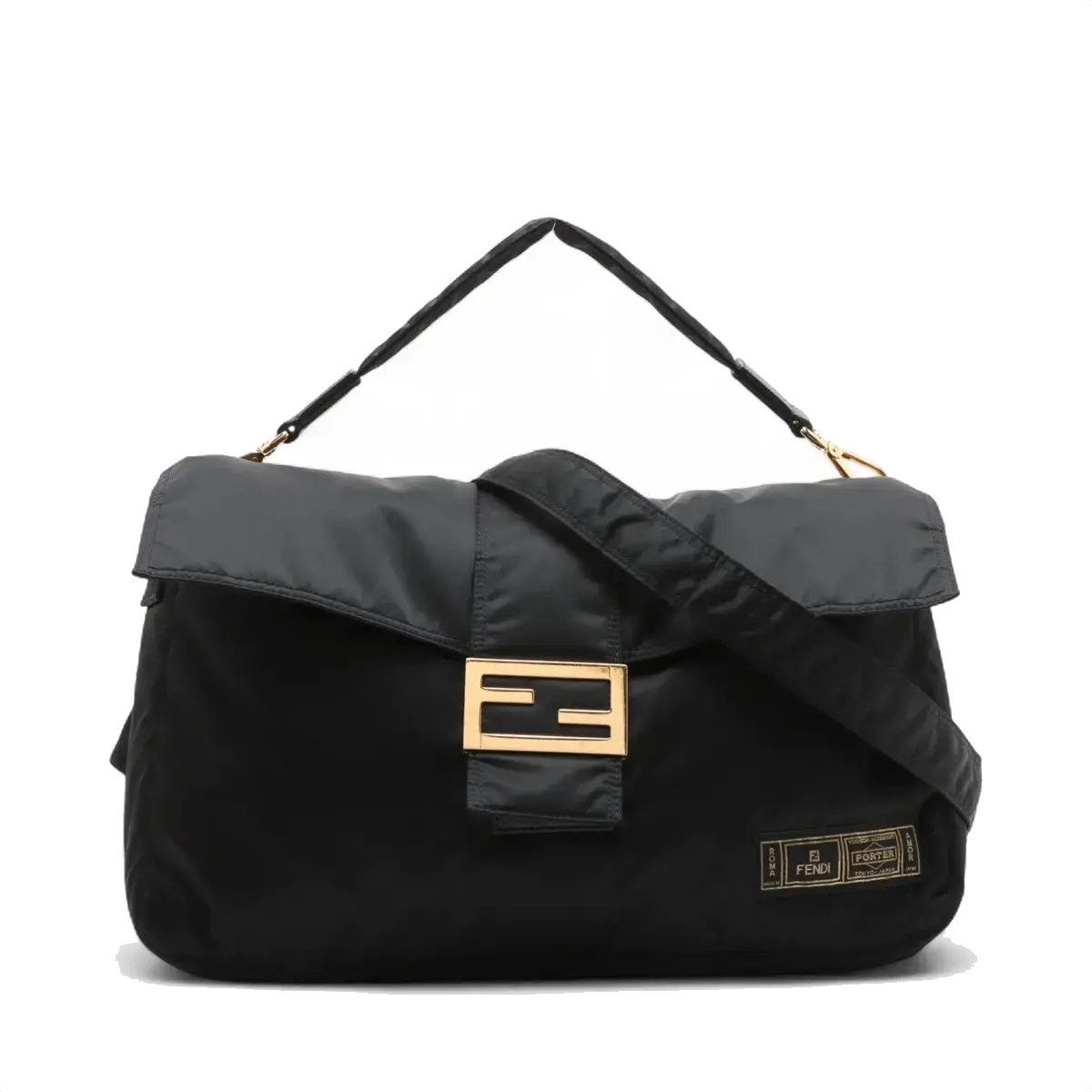 Pre-Loved Mamma Baguette (Fendi x Porter) Shoulder Bag Nylon Large with Gold Hardware, Black