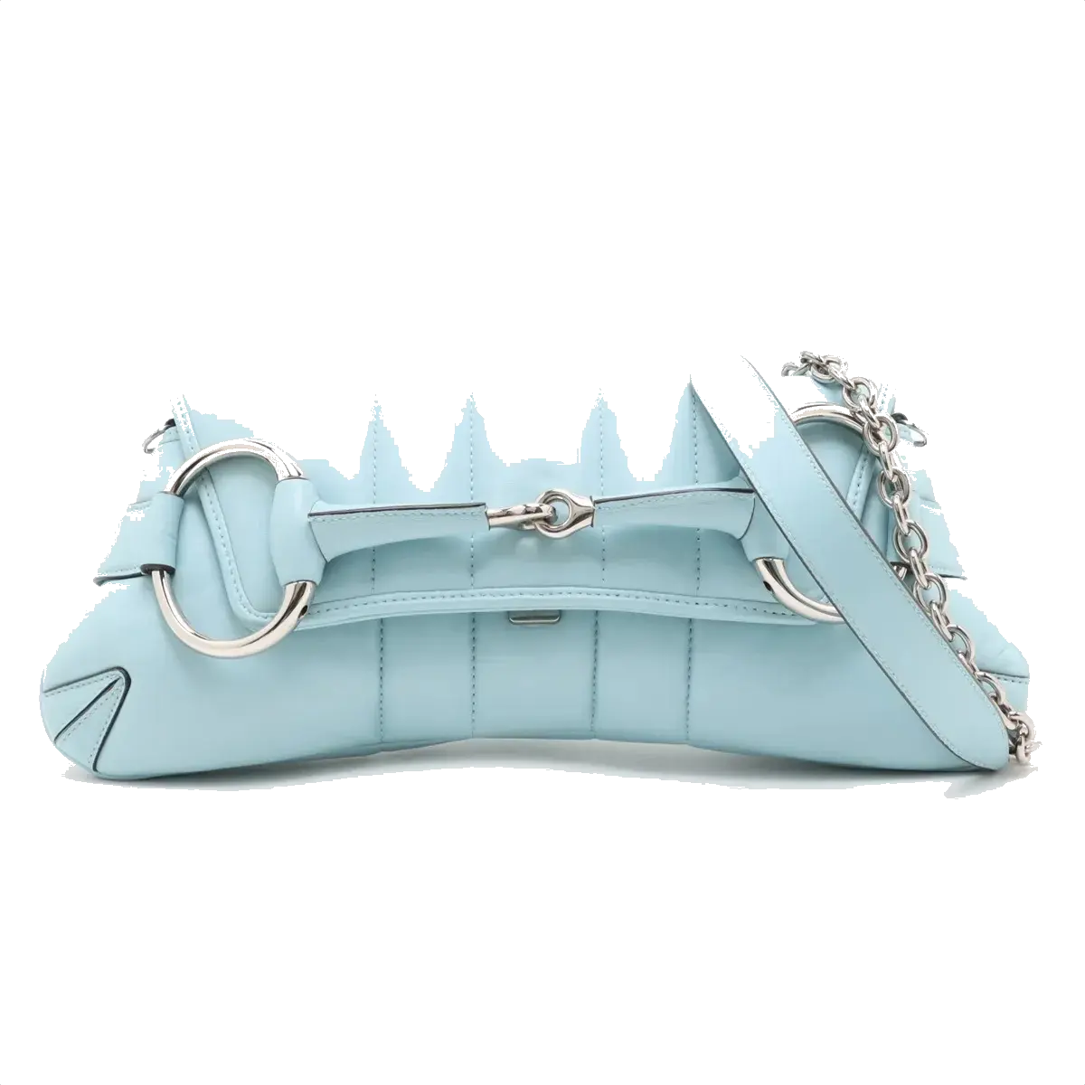 Pre-Loved Horsebit Chain Shoulder Bag Quilted Leather Small with Silver Hardware, Light Blue