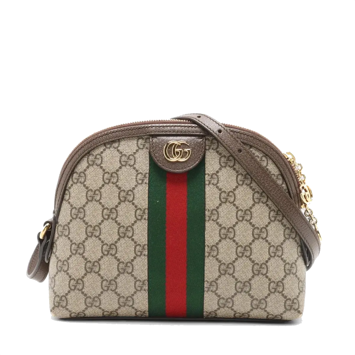 Pre-Loved Ophidia Crossbody Bag Monogram Coated Canvas Small with Gold Hardware, Beige/Ebony