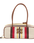 Pre-Loved Bowling Bag Handbag Striped Canvas Small with Gold Hardware, Beige Multicolor