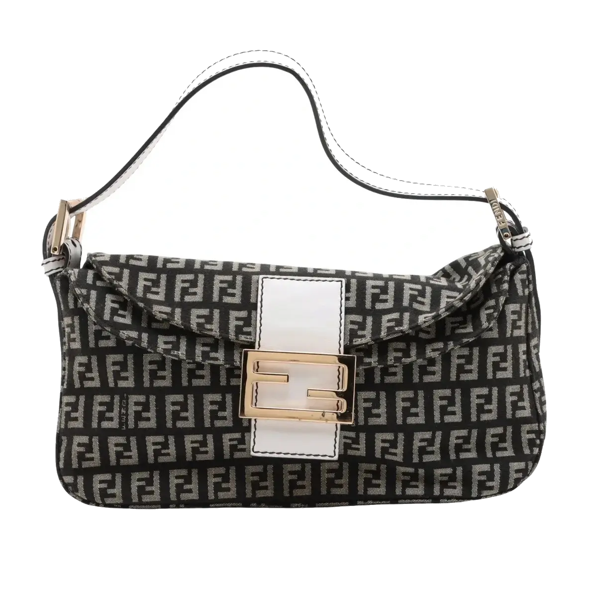 Pre-Loved Mamma Baguette Shoulder Bag Zucchino Coated Canvas with Gold Hardware, Black and Grey