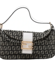 Pre-Loved Mamma Baguette Shoulder Bag Zucchino Coated Canvas with Gold Hardware, Black and Grey