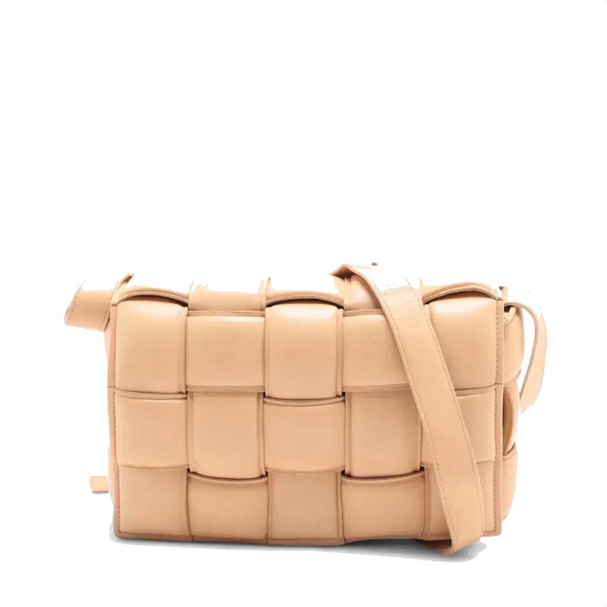 Pre-Loved Padded Cassette Crossbody Bag Intrecciato Leather with Gold Hardware, Beige